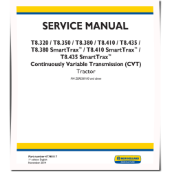 T8.320, T8.350, T8.380, T8.410, T8.435 incl. SmartTrax T4B Tractors with CVT (North America) Service Manual (47748117)