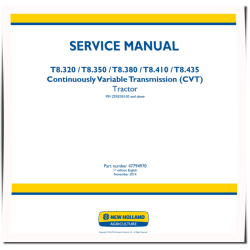 T8.320, T8.350, T8.380, T8.410 and T8.435 Tier 4B Tractors with CVT (European Edition) Service Manual (47794970)