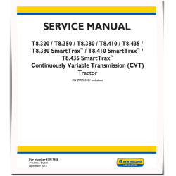 T8.320,T8.350,T8.380,T8.410,T8.435 incl.SmartTrax Tractors w.CVT (N.America, Australia, New Zealand) Service Manual (47917988)