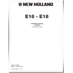 New Holland E16 and E18 Compact Excavators Workshop Manual (60413396)