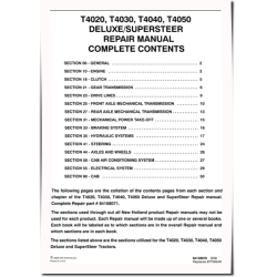 Deluxe T4020, T4030, T4040, T4050, SuperSteer T4020, T4030, T4040 and T4050 Tractors Repair Manual (84158071)