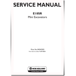 New Holland E18SR (SN from PU0908001) Compact Excavators Service Manual (84345202)
