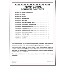 FX25, FX28, FX38, FX45, FX48 and FX58 Self-Propelled Forage Harvesters Repair Manual (87051240)