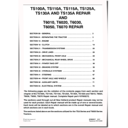 T6010, T6020, T6030, T6050, T6070, TS100A, TS110A, TS115A, TS125A, TS130A and TS135A Tractors Repair Manual (87693272)