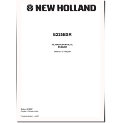 New Holland E225B SR Crawler Excavators Workshop Manual (87709239A)