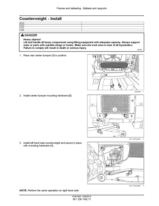 New Holland C227, C232 Compact Track Loaders, L221 and L228 Skid Steer Loaders (Tier 4B Final) Service Manual (47851950)