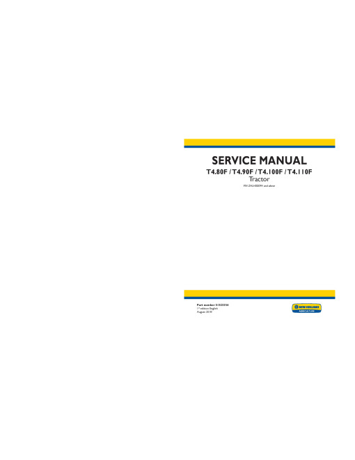 New Holland T4.80F, T4.90F, T4.100F, T4.110F Tractors (Latin America, Australia, New Zealand) Service Manual (51523354)