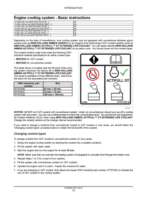 New Holland T4.80V, T4.90V, T4.100V, T4.110V interim Tier 4A Tractors Service Manual (51526023)