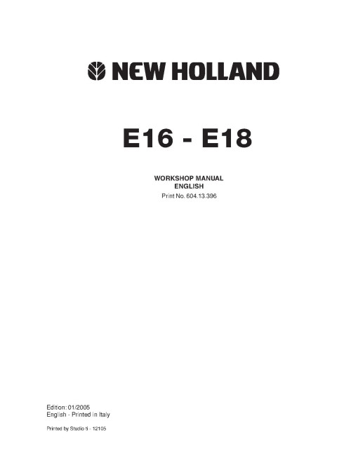 New Holland E16 and E18 Compact Excavators Workshop Manual (60413396) New Holland E16 and E18 Compact Excavators Workshop Manual (60413396)