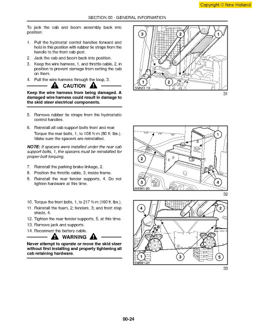 New Holland LS160 and LS170 Skid Steer Loaders Workshop Manual (60413607)