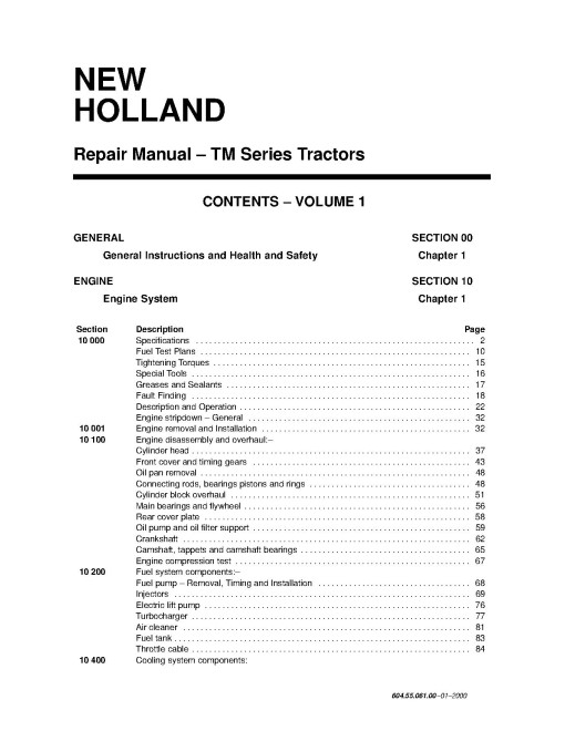 New Holland TM115, TM125, TM135, TM150 and TM165 Tractors Repair Manual (6045506100) New Holland TM115, TM125, TM135, TM150 and TM165 Tractors Repair Manual (6045506100)