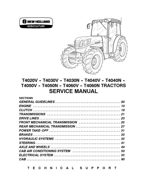 New Holland T4020V, T4030V/N, T4040V/N, T4050V/N, T4060V/N  Tractor Service Manual