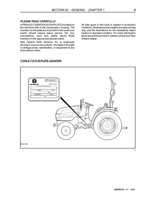 New Holland T1560 and T1570 Compact Tractors Service Manual (84205613A)
