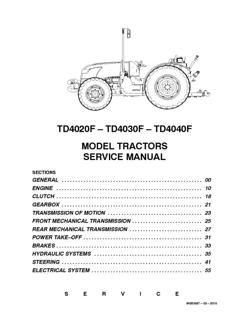 New Holland TD4020F, TD4030F and TD4040F Tractors Service Manual (84285927)