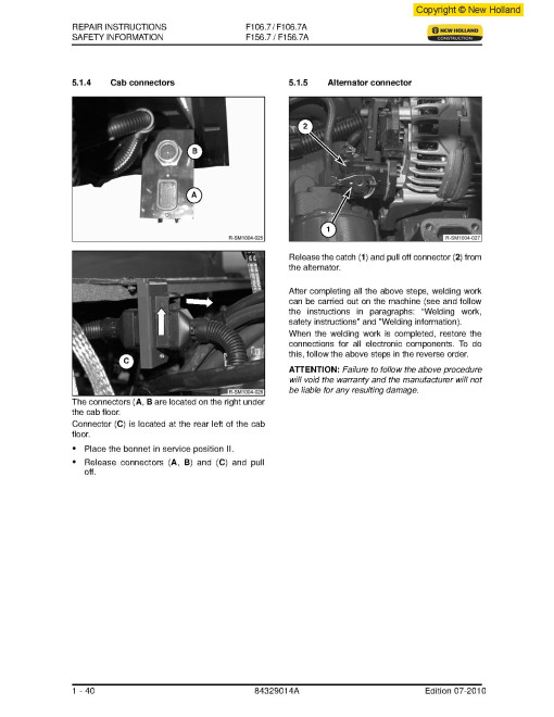 New Holland F106.7, F106.7A, F156.7 and F156.7A Tier 3 Graders Service Manual (84329014A)