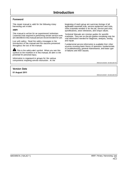 New Holland 480FI Forage Headers Service Manual (84539587A) New Holland 480FI Forage Headers Service Manual (84539587A)