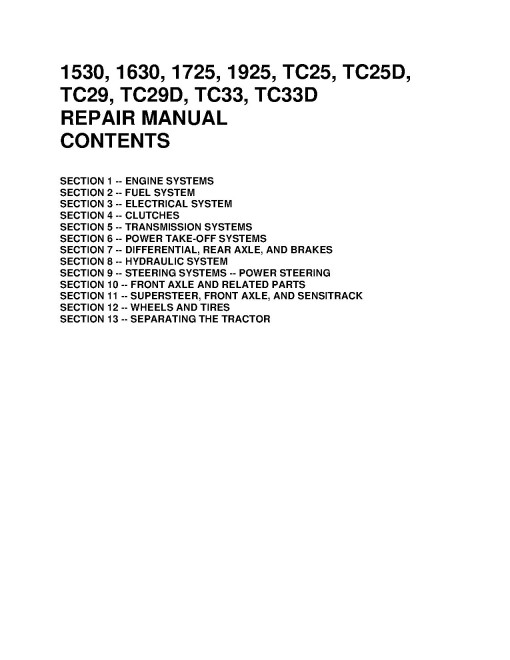 New Holland 1530, 1630, 1725, 1925, TC25, TC25D, TC29, TC29D, TC33 and TC33D Tractors Service Manual (86599230)