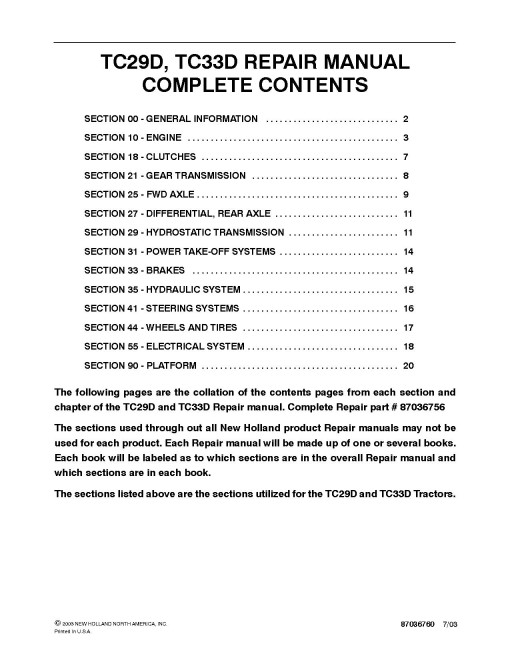 New Holland TC29D and TC33D Compact Tractors Repair Manual (87036756) New Holland TC29D and TC33D Compact Tractors Repair Manual (87036756)