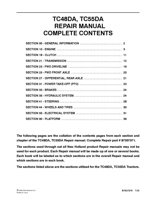 New Holland TC48DA and TC55DA Compact Tractors Repair Manual (87357371) New Holland TC48DA and TC55DA Compact Tractors Repair Manual (87357371)