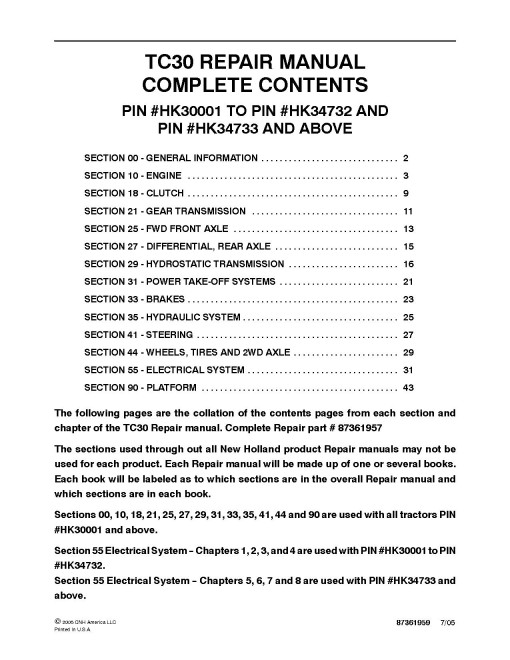 New Holland TC30 (SN from HK30001) Compact Tractors Repair Manual (87361957) New Holland TC30 (SN from HK30001) Compact Tractors Repair Manual (87361957)