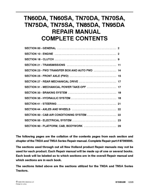 New Holland TN60DA, TN60SA, TN70DA, TN70SA, TN75DA, TN75SA, TN85DA and TN95DA Tractors Repair Manual (87393595) New Holland TN60DA, TN60SA, TN70DA, TN70SA, TN75DA, TN75SA, TN85DA and TN95DA Tractors Repair Manual (87393595)