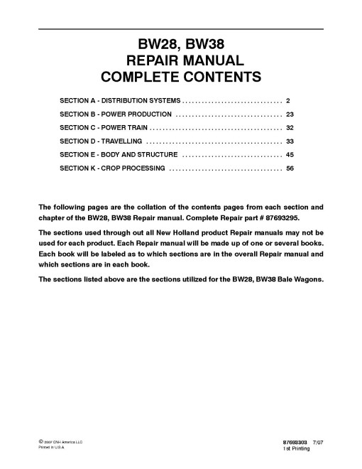 New Holland BW28 and BW38 Bale Wagons Repair Manual (87693295) New Holland BW28 and BW38 Bale Wagons Repair Manual (87693295)
