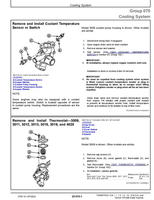 Powertech 3009—0.9L, 3011—1.1L, 3012—1.2L, 3013—1.3L, 3015—1.5L, 3016—1.6L, 4020—2.0L and Yanmar 4TNE98 Diesel Engines Technical Manual (CTM119) Powertech 3009—0.9L, 3011—1.1L, 3012—1.2L, 3013—1.3L, 3015—1.5L, 3016—1.6L, 4020—2.0L and Yanmar 4TNE98 Diesel Engines Technical Manual (CTM119)