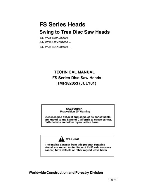 Timberjack FS20, FS22 and FS24 Felling Heads Technical Manual (TMF382053)