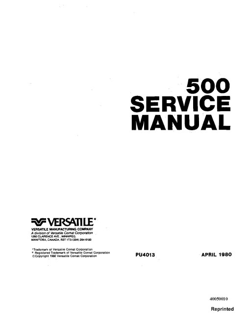 Versatile 500 4WD Articulated Tractors Service Manual (40050010) Versatile 500 4WD Articulated Tractors Service Manual (40050010)