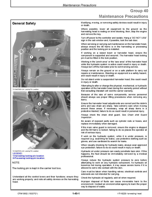 Waratah HTH622B Harvesting Heads Component Technical Manual (CTM10002)