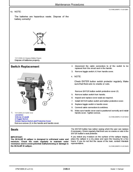 Waratah Scaller III Callipers Component Technical Manual (CTM10055)