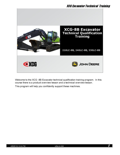 XCG 210LC-8B, 240LC-8B and 330LC-8B Crawler Excavators Training Manual (DGTC344) XCG 210LC-8B, 240LC-8B and 330LC-8B Crawler Excavators Training Manual (DGTC344)