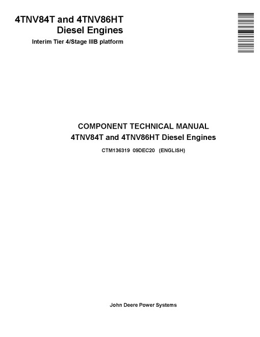 Yanmar 4TNV84T and 4TNV86HT (iT4/Stage IIIB) Diesel Engines Technical Manual (CTM136319)